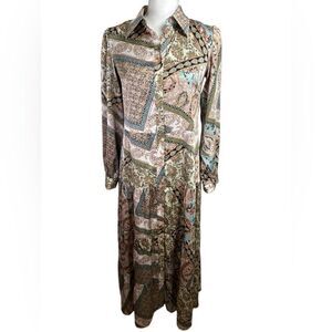 Georgette Elegant Paisley Print Button Down Maxi Boutique Dress Size XS